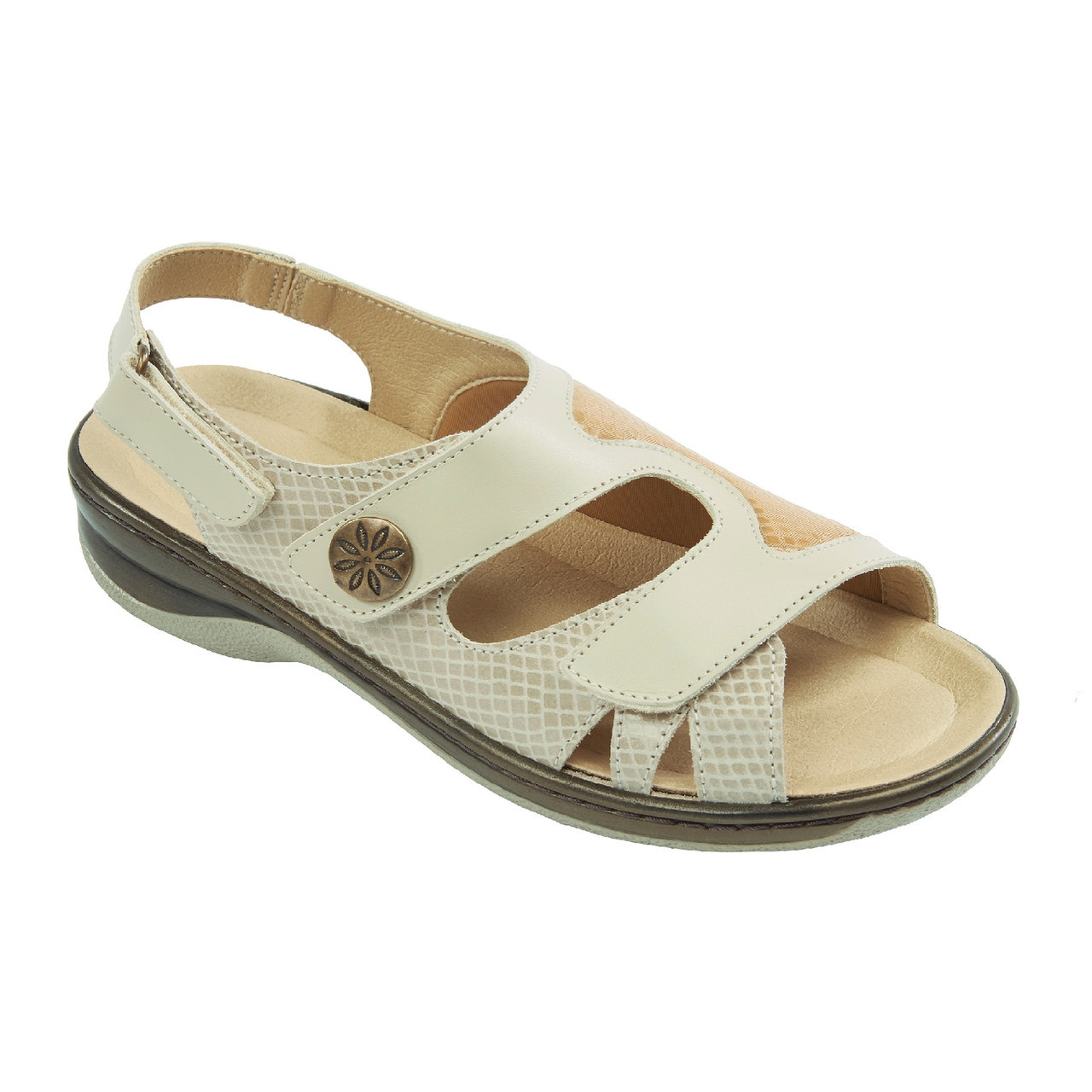 Biotime Grace Women's Adjustable Leather & Stretch Fabric Sandals with Biofresh Lining and Cork Insole – Lightweight, Flexible Footwear for Everyday Comfort