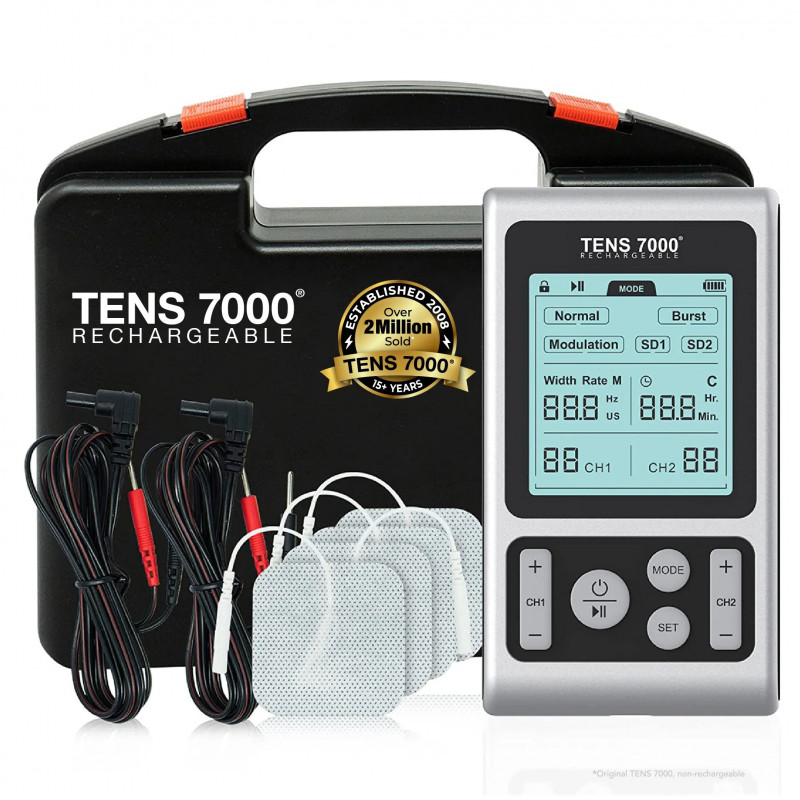 Carex TENS 7000 Elite Rechargeable TENS Unit Muscle Stimulator and Pain Relief Machine
