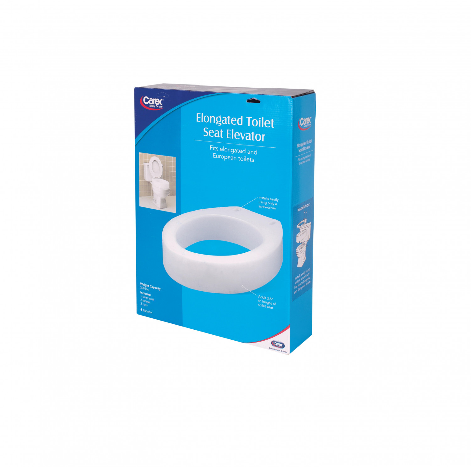 Carex Elongated Toilet Seat Elevator, 3.5" Raised Seat Riser for Existing Toilet Seat and Lid – Adds Height for Comfort and Sit-to-Stand Assistance