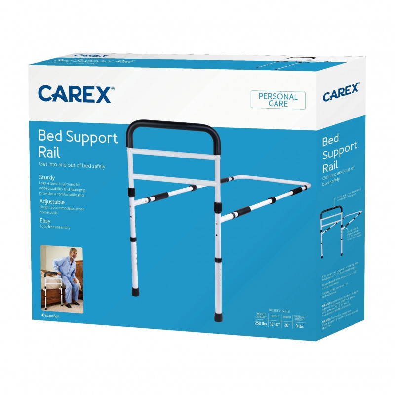 Carex Bed Support Rail – Adjustable Bed Assist Bar for Seniors, Tool-Free Assembly with Padded Grip for Safe Transfers, Fits Most Beds