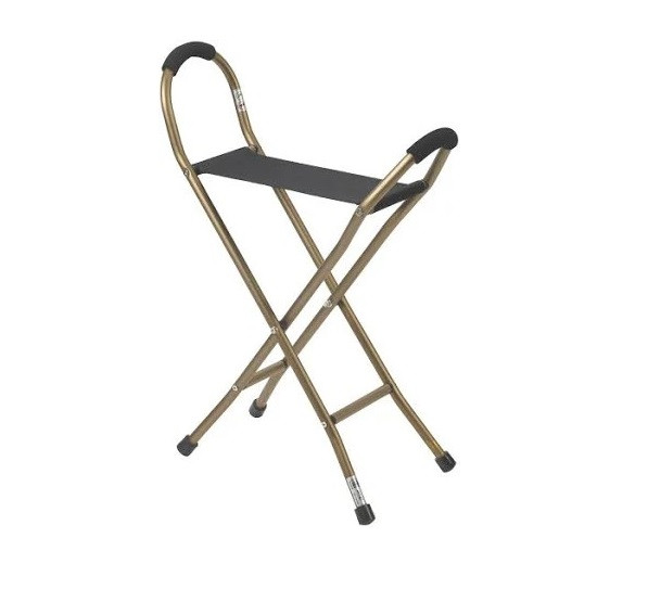 Drive Folding Cane with Built-In Sling Seat – Lightweight Aluminum Mobility Aid with Comfortable Resting Option, Bronze Finish