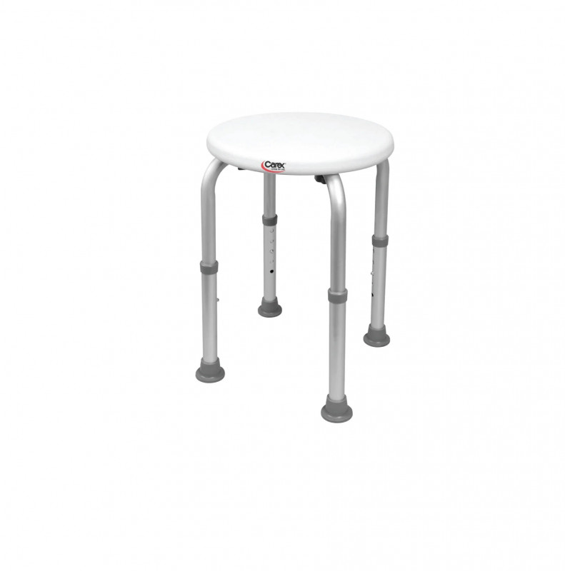 Carex Adjustable Round Shower Stool, Compact Bath Seat for Narrow Tubs, Non-Slip Tips, 16"–21" Height Range, 250 lb Capacity