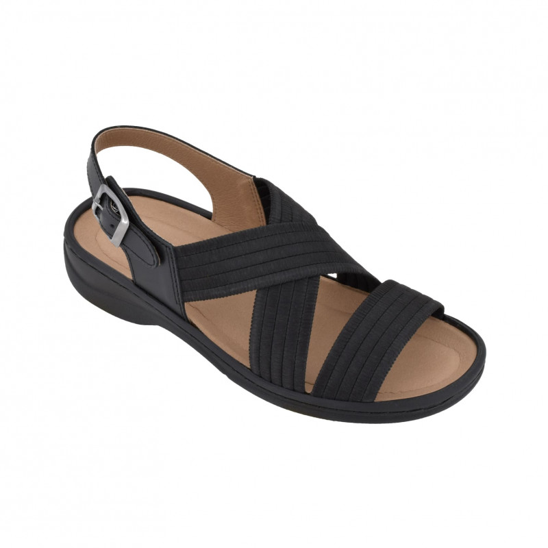 Biotime Molly Women's Leather & Elastic Comfort Sandals with Adjustable Buckle and Biofresh Cork Insole – Flexible, Supportive Footwear for All-Day Wear