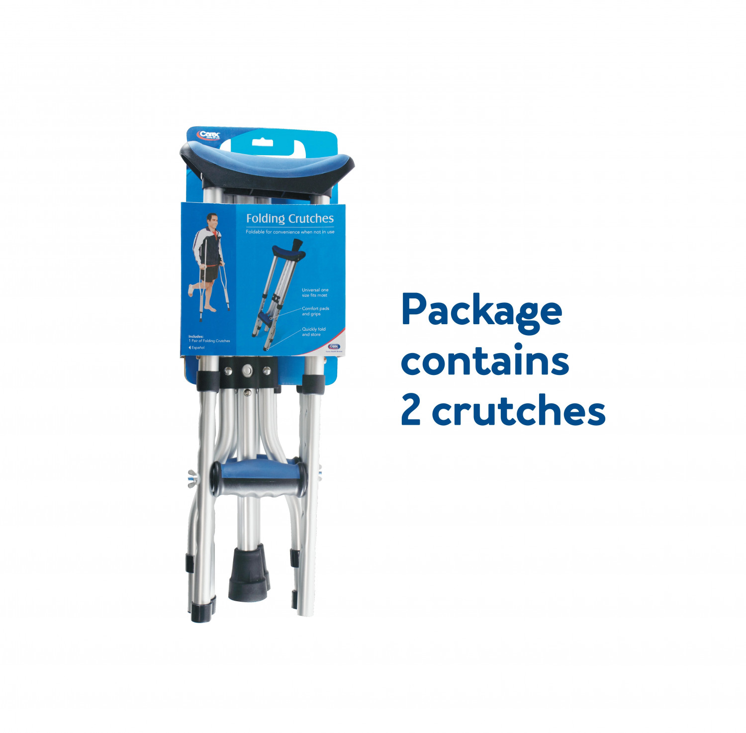 Carex Folding Aluminum Underarm Crutches – Adjustable Lightweight Crutches for Travel & Support with Comfort Grips and Padding, Compact & Height-Adjustable