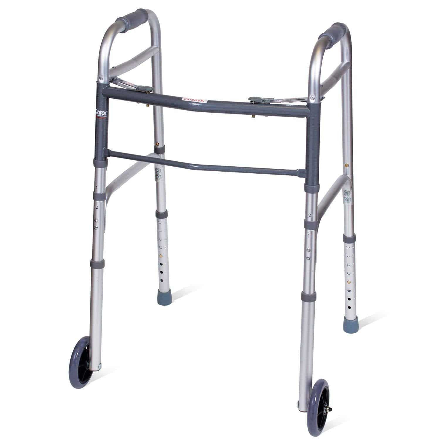 Carex Folding Walker, Lightweight Adjustable Walker with Two Wheels, Compact Design, and Detachable Sides