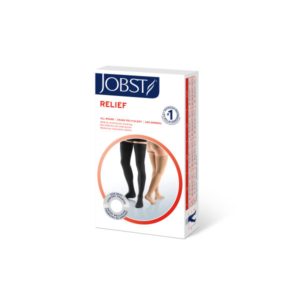 JOBST Relief Compression Stockings 15-20 mmHg Thigh High, with Silicone Dot Band, Closed Toe