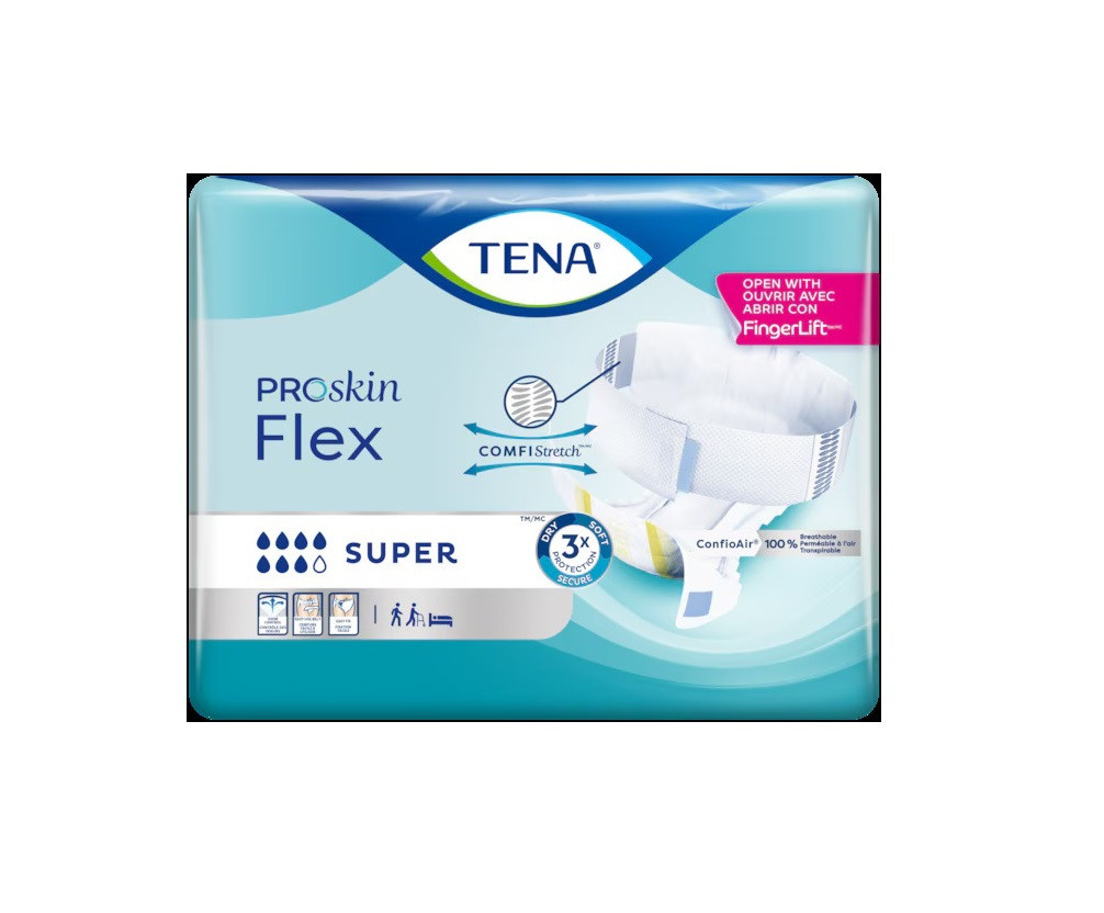 TENA ProSkin Flex Super – Belted Incontinence Brief with COMFIStretch, FingerLift Tab & Triple Skin Protection, Moderate to Heavy Absorbency